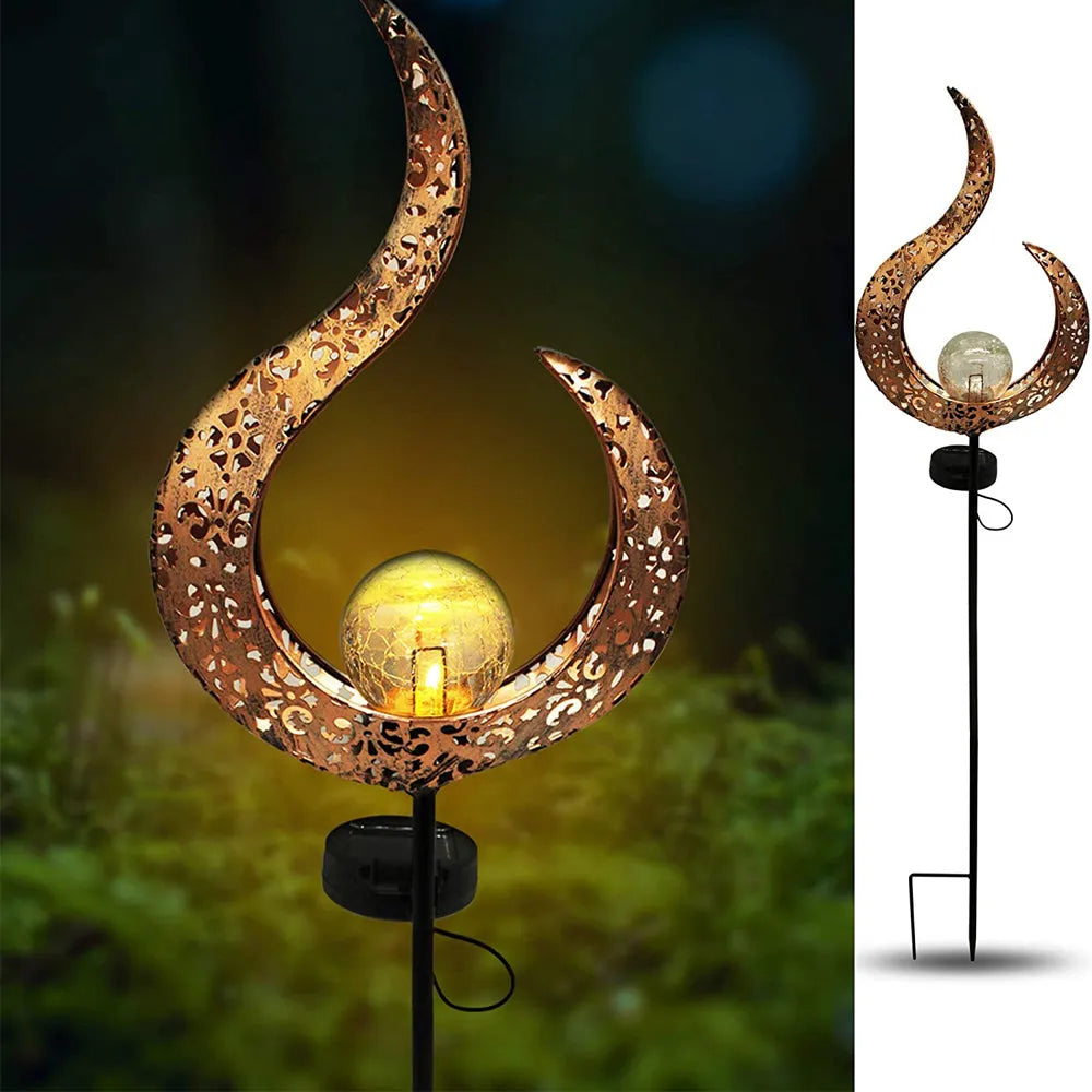 1 Pc Garden Décor Outdoor Solar Powered Hollow Flame Light -