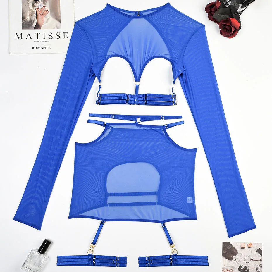 Women Red Thermal Underwear Set Backless Bondage Top & Skirt