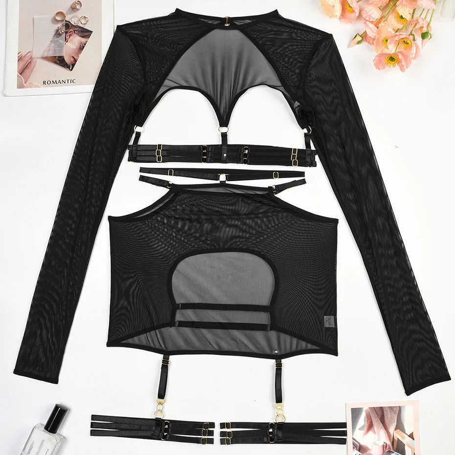 Women Red Thermal Underwear Set Backless Bondage Top & Skirt