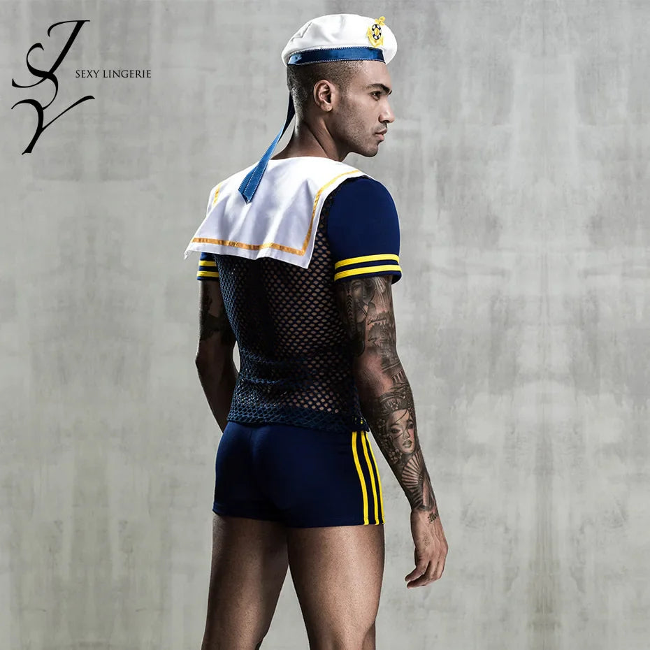 Alluring Seaman Cosplay Lingerie Set Fishnet Top & Pants