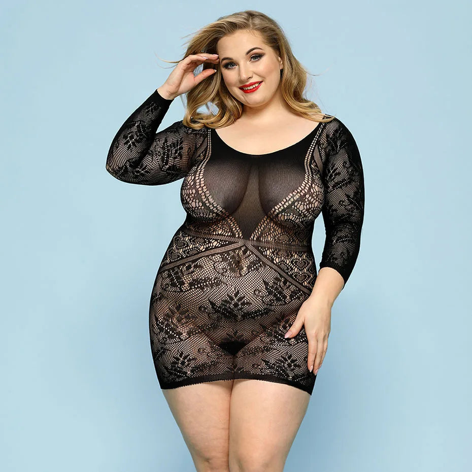 Alluring Lace Bodysuit Sheer Plus Size Lingerie For Women