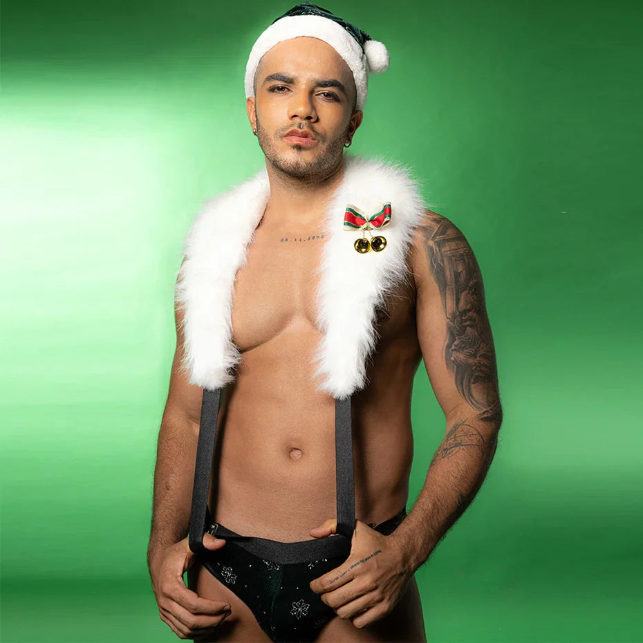 Feather Bodysuit Men Christmas Lingerie Set Alluring Role