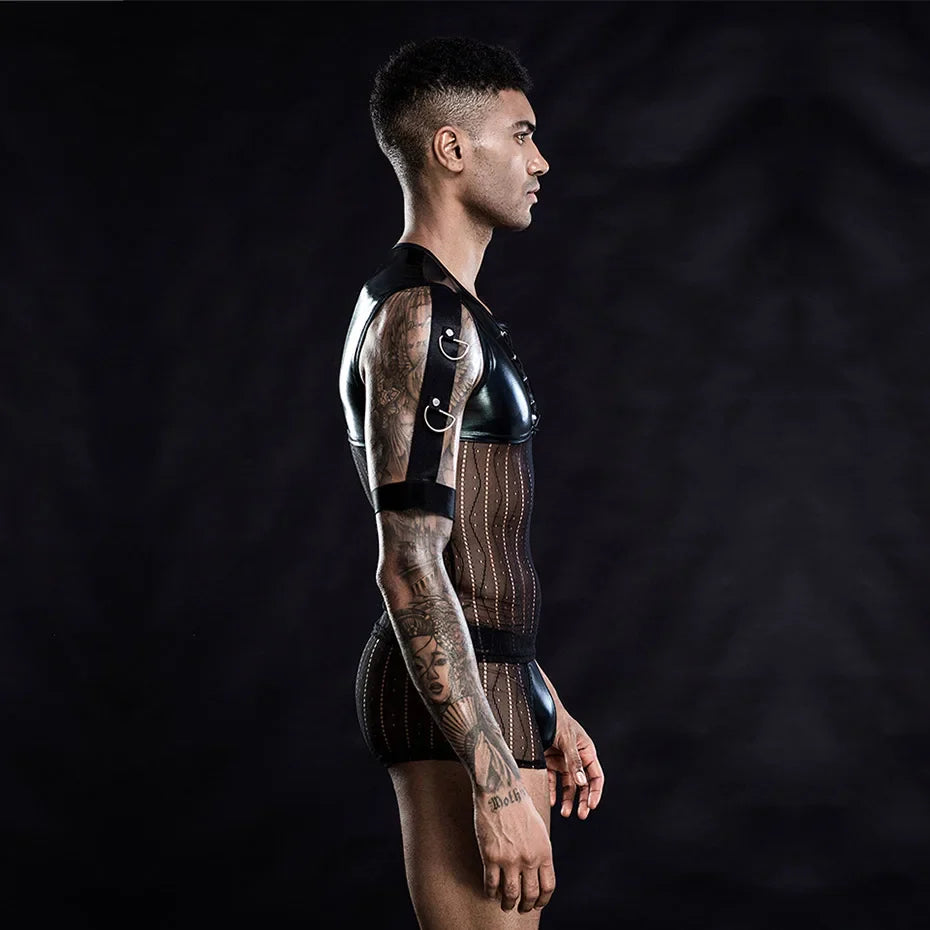 Alluring Waiter Uniform Cosplay Lingerie Set Black Leather