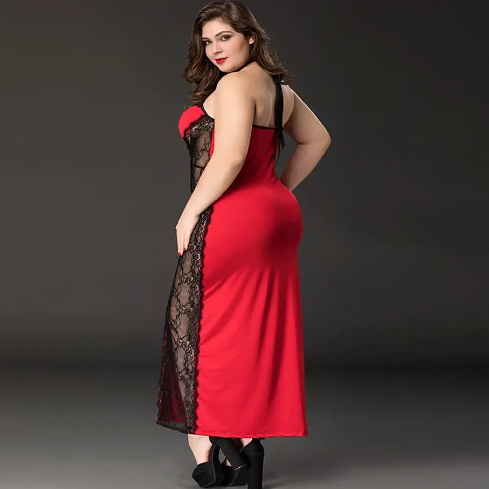 Alluring Lace Babydoll Nightgown Set Plus Size Red Lingerie